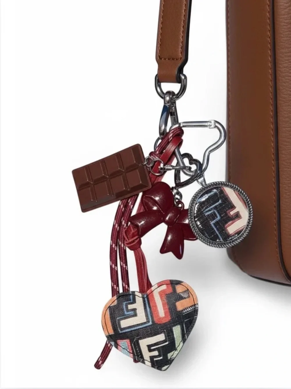 FENDI 🩷 Logo Upcycled Bag Charm w/Resin FF Charm, Candy Bar, & Clip, COA, NWOT